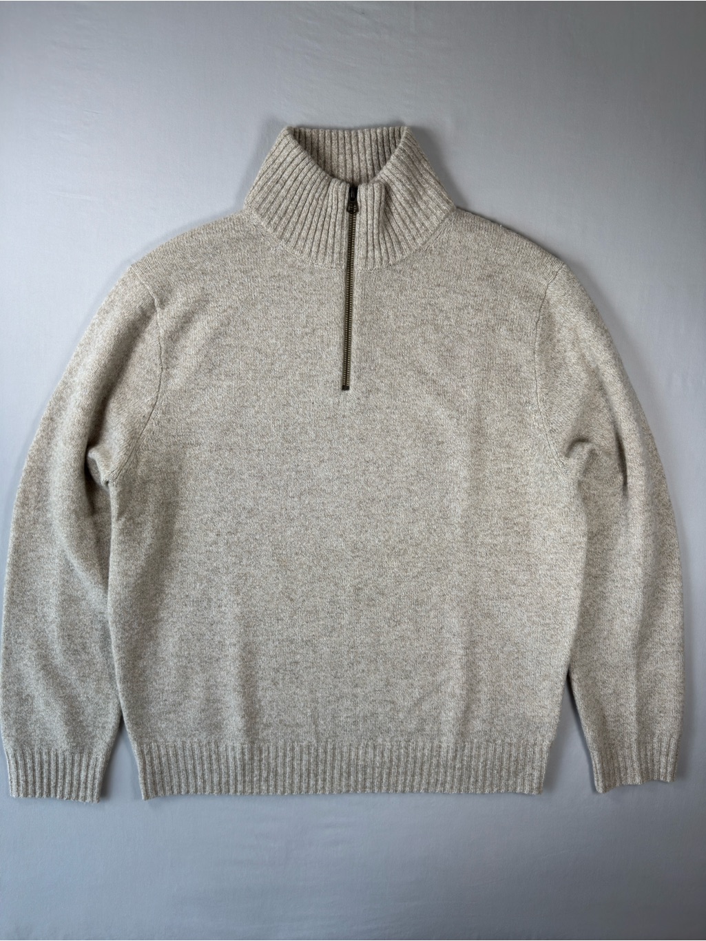 J.Crew Men’s Large 100% Lambswool Quarter Zip Sweater Oatmeal Heather